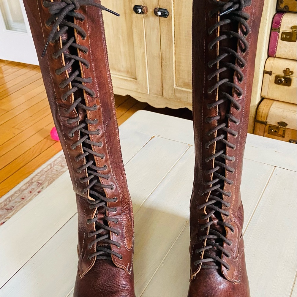 Bed|Stu Knee High Lace-Up Women's Leather Boots - Brown - Size 8 - Picture 16 of 16